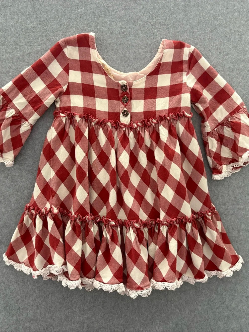 Matilda Jane Red Gingham Ruffle Lace Cottagecore Kassidy Dress Girls Size 4